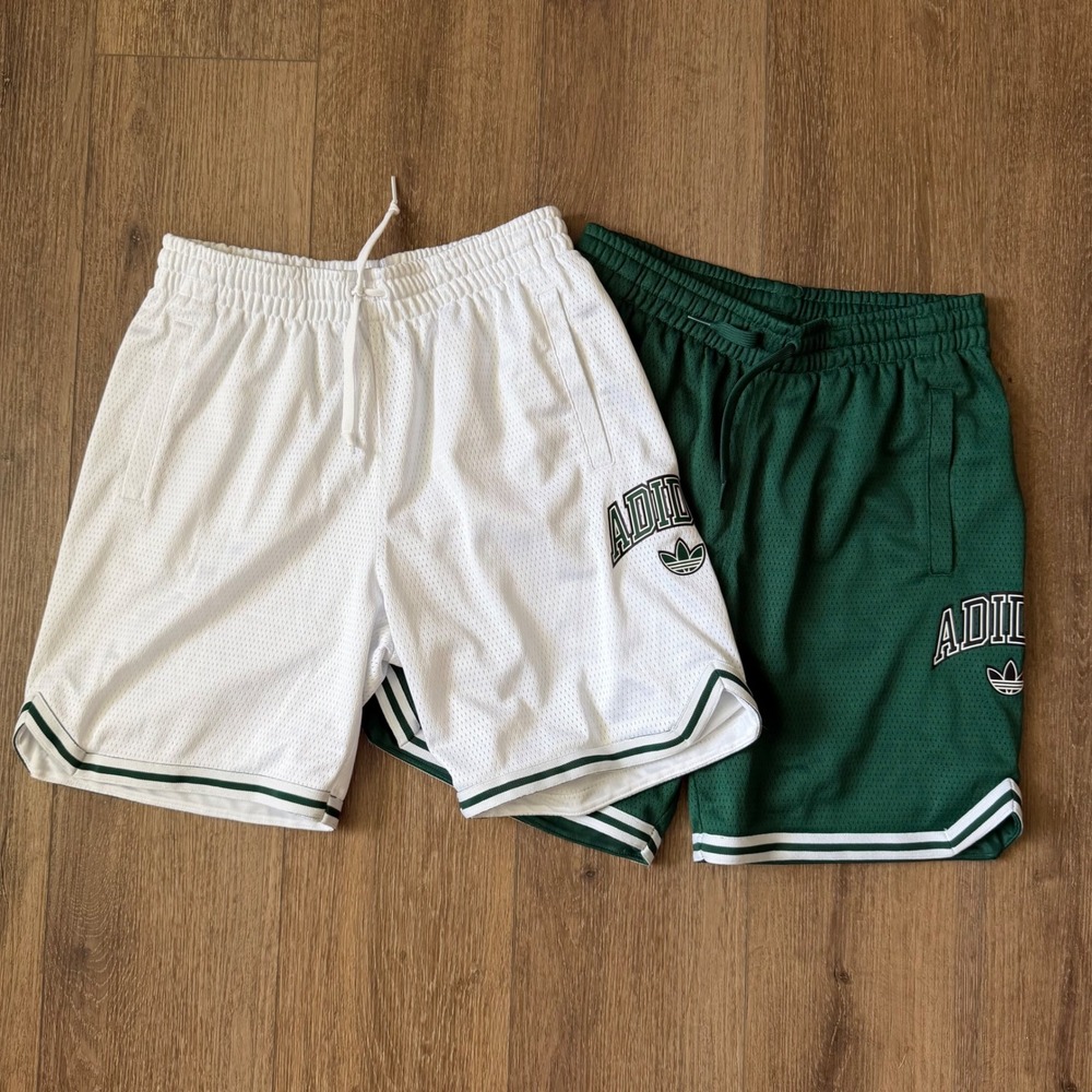Adidas Mesh Shorts Boys Large White Green Lot of 2 Basketball Athletic Trefoil
